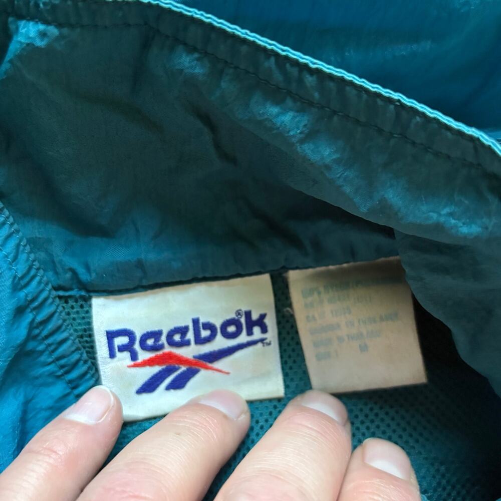 Reebok Teal Blue Full Zip Nylon Windbreaker Jacket Big Logo Back‎ 90's Vintage - Picture 4 of 9